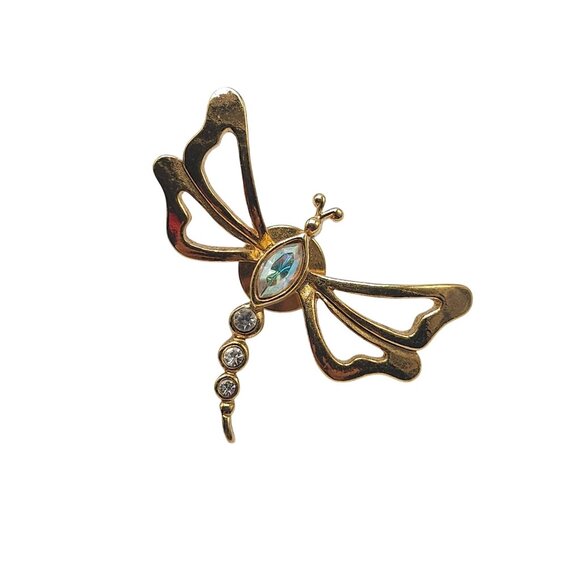 Vintage 1993 Avon Nature's Garden Rhinestone Dragonfly Tack Pin Gold Tone 1.5" - Picture 1 of 5
